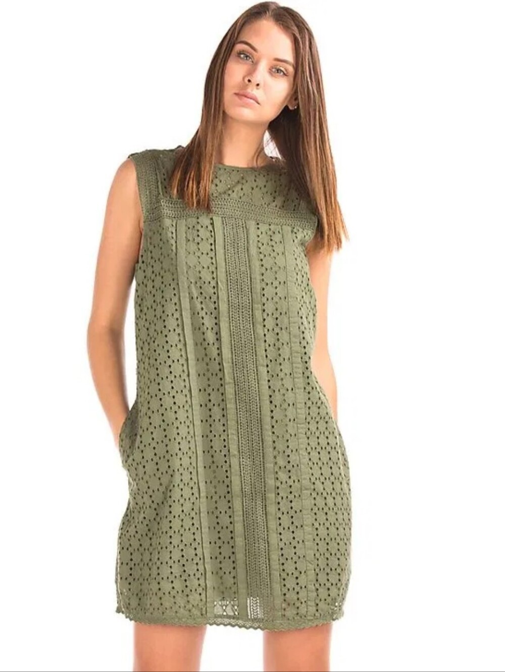 Gap Women Green Eyelet Lace Shift Dress size M